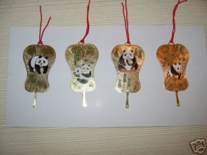 4 Chinese Cloisonne Panda Bookmarks - Fan Shape. B10