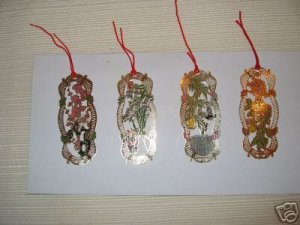 4 Chinese Cloisonne Flowers Bookmarks. B5
