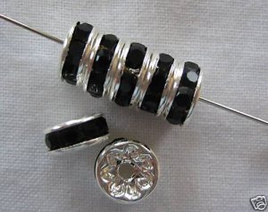 20 Swarovski Rondelles 8mm Silver/Jet Black