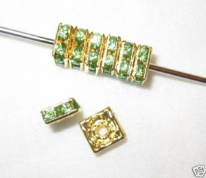 20 Swarovski Squaredelles Spacers 6x6mm Gold / Peridot