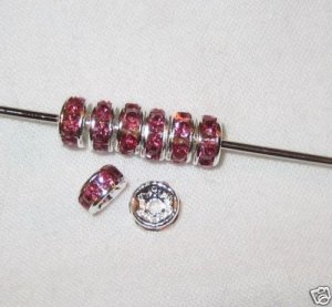 20 Swarovski Rondelles 6mm Silver/Rose Pink (F)