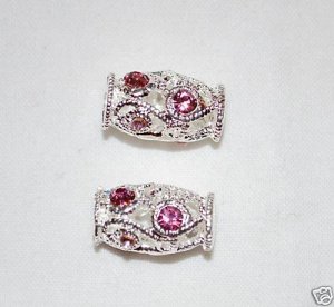 6 Swarovski Rhinestone Tubes 10x17mm Silver/Pink T47