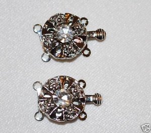 10 14mm Silver Rhinestone Flower Necklace Clasps - K41