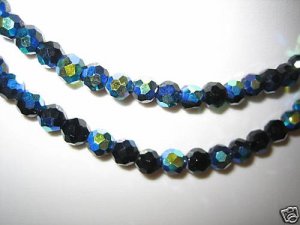 2  Strands 10mm Genuine Crystal Faceted Black AB Beads
