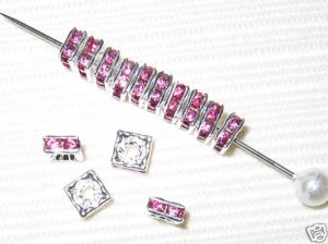 20 Swarovski Squaredelles 6x6mm Silver/Rose Pink