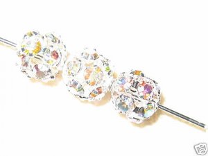 8 10mm Swarovski Rhinestone Ball Silver/Crystal AB