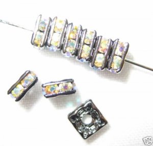 20 Swarovski Squaredelles 6x6mm Black/ Crystal AB SQ633
