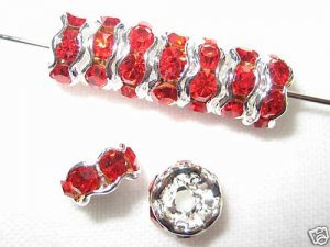 20 Swarovski Rhinestone Rondelles 6mm Silver/Light Siam