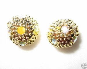 20 6mm Rhinestone Ball Beads Gold / Crystal AB (MB14)