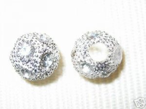 15 10mm Rhinestone Ball Beads Silver / Crystal (MB31)