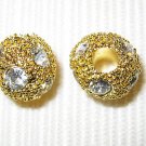 20 8mm Rhinestone Ball Beads Gold / Crystal (MB22)