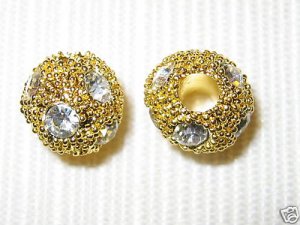 20 8mm Rhinestone Ball Beads Gold / Crystal (MB22)