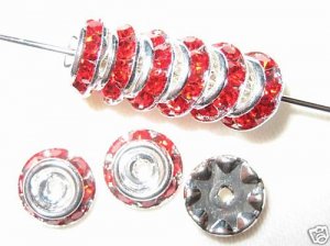 20 Swarovski Rondelle Buttom 8mm Silver / Ruby CM817