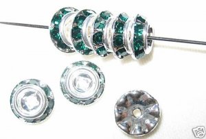 20 Swarovski Rondelle Buttom 8mm Silver/Emerald  CM807