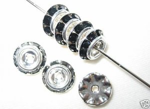 20 Swarovski Rondelle Buttom 8mm Silver/Jet Black CM809