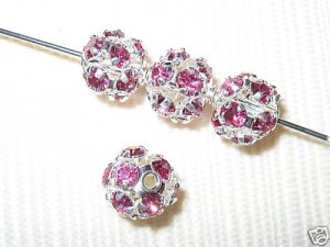 8 10mm Swarovski Rhinestone Ball Silver/Rose Pink B1016
