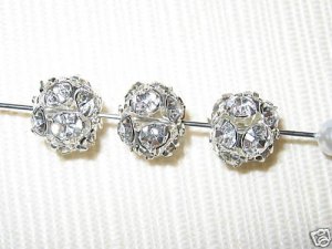 8 10mm Swarovski Rhinestone Balls Silver/Crystal  B1001