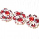 8 10mm Swarovski Rhinestone Balls Silver/Ruby  B1017