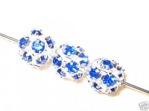 8 10mm Swarovski Rhinestone Balls Silver/Sapphire B1018