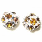 8 10mm Swarovski Rhinestone Balls Silver/Topaz  B1021