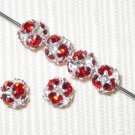 8 6mm Swarovski Rhinestone Balls Silver/Ruby B617