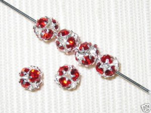 8 6mm Swarovski Rhinestone Balls Silver/Ruby B617