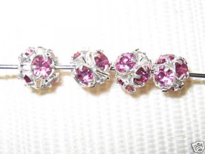 8 6mm Swarovski Rhinestone Balls Silver/Rose Pink B616