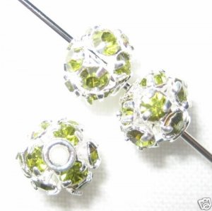 8 6mm Swarovski Rhinestone Balls Silver/Olivine  B626