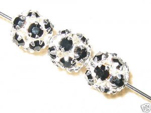8 6mm Swarovski Rhinestone Balls Silver/Jet Black  B609