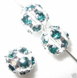 8 6mm Swarovski Rhinestone Balls Silver/Emerald B607