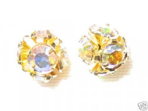 8 6mm Swarovski Rhinestone Balls Gold/Crystal AB B604