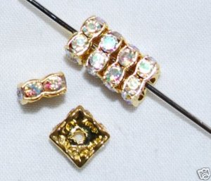 20 Swarovski Squaredelles 8x8mm Gold/Crystal AB  (W)