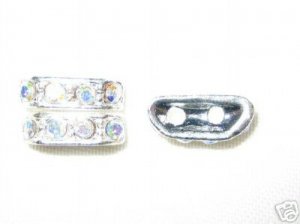 20 Rhinestone Spacer 12mm Silver/Crystal AB 2-Hole HE23