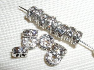 30 Swarovski Rondelles Spacers 6mm Silver/Crystal (F)