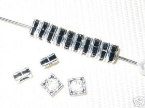 20 Swarovski Squaredelles 8x8mm Silver/Jet Black