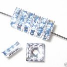 20 Swarovski Squaredelles 8x8mm Silver/Light Sapphire