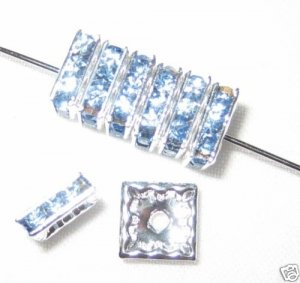 20 Swarovski Squaredelles 8x8mm Silver/Light Sapphire