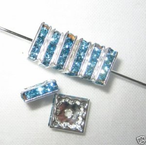 20 Swarovski Squaredelles 8x8mm Silver/Aquamarine
