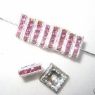 20 Swarovski Squaredelles 8x8mm Silver/Rose Pink