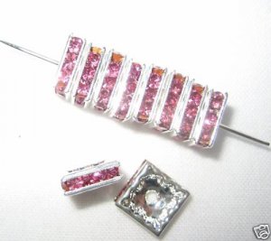 20 Swarovski Squaredelles 8x8mm Silver/Rose Pink