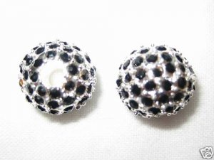 2 12mm Swarovski Rhinestone Ball Silver/Jet Black AS19