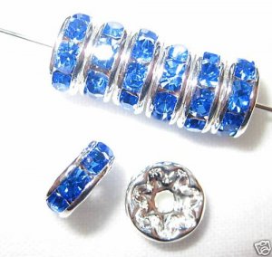 20 Swarovski Rhinestone Rondelles 8mm Silver/ Sapphire