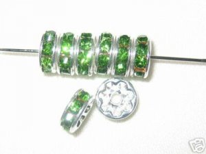 20 Swarovski Rhinestone Rondelles 4mm Silver/Peridot