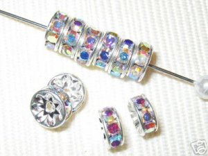60 Swarovski Rondelle Spacer Beads 8mm Silvr/Crystal AB