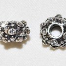 10 10mm Rhinestone Spacers Beads Silver/Crystal - T62