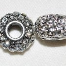 2 12mm Rhinestone Spacers Beads Silver/Crystal - T55