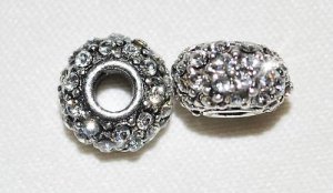 2 12mm Rhinestone Spacers Beads Silver/Crystal - T55
