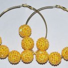 Large Gold Hoop Earrings Yellow Beads Basketball Wives 3.5''  - E52