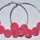 Large Silver Hoop Earrings Pink Basketball Wives 3.5''  - E50