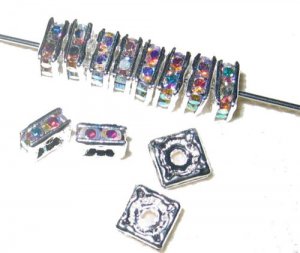 20 Swarovski Squaredelles 8x8mm Silver/Crystal AB (F)